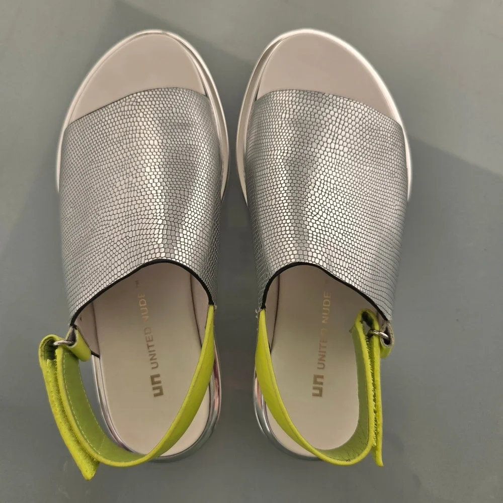 United Nude Rico Sandal Silver Neon Lime Green Platform Slingback Womens 37